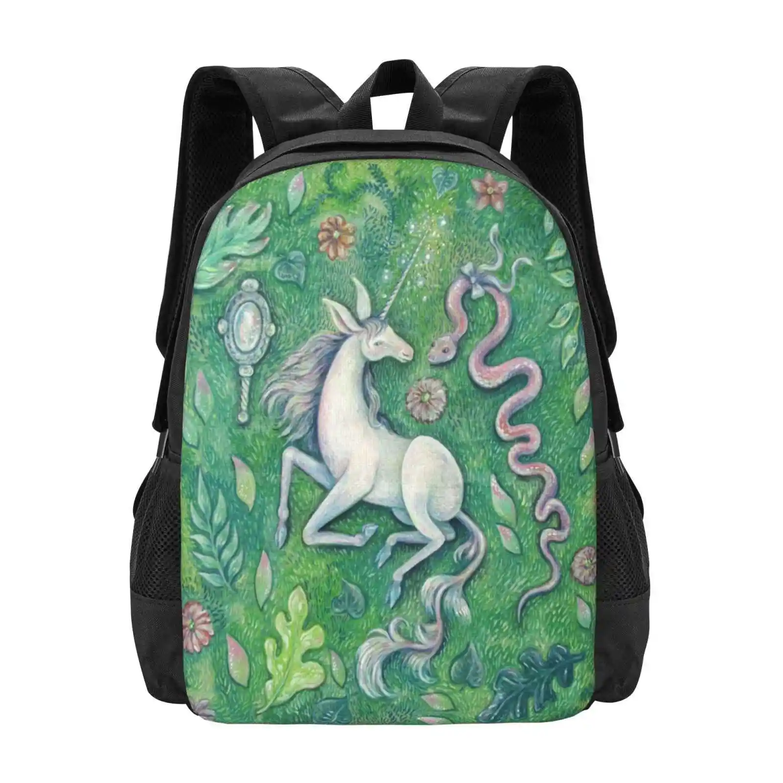 Unicorn Magic Hot Sale Schoolbag Backpack Fashion Bags Unicorn Medieval Renaissance Horse Snake Green Nature Cute Animal