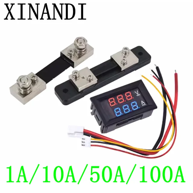 DC 0-100V 1A 10A 50A 100A Woltomierz Amperomierz Podwójny cyfrowy woltomierz Miernik Wyświetlacz LED Miernik Wskaźnik napięcia Bocznik