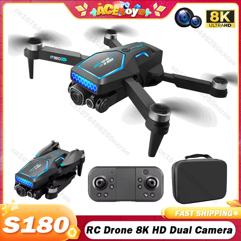 S180 RC Drone 8K HD Dual Camera Obstacle Avoidance Brushless Optical Flow 360 Motor Wifi FPV RC Foldable Quadcopter Toys Gifts