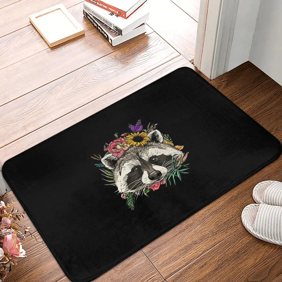 Raccoon Mammal Non-slip Doormat Floral Raccoon Spring Nature Raccoon Lovers Women Men Bath Kitchen Mat Prayer Carpet