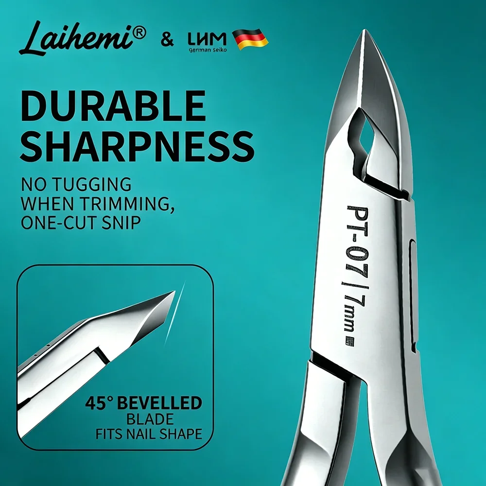 Professional Stainless Steel Cuticle Nippers PT-7mm Sharp 45° Blade Dead Skin Trimmer for Cuticles Calluses Hangnails Nail Salon