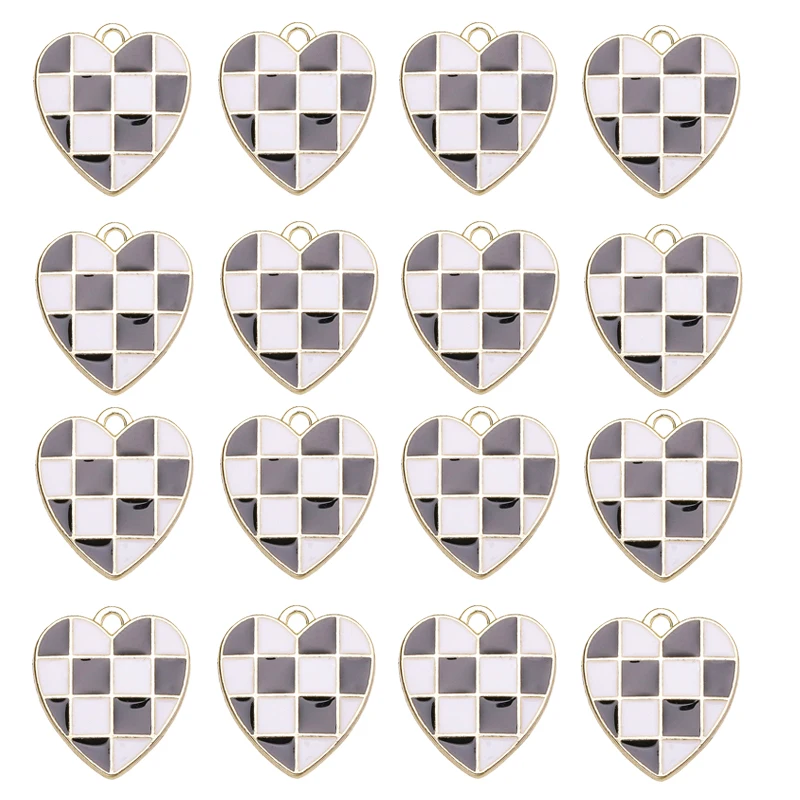 10Pcs/Lot 16*17mm Heart Check Enamel Pendants Earrings Necklaces Bracelets Charm For Jewelry Making DIY Making Accessories Craft