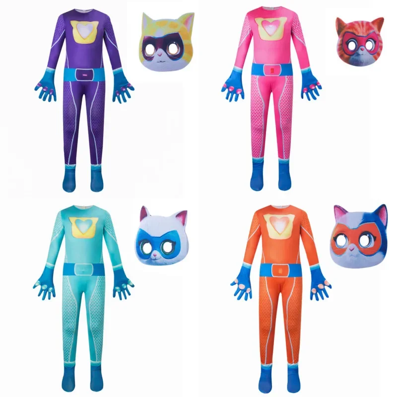 

Super Cats Cosplay Costume Anime Kitties Unisex Full Set Carnival Party Costume For Kids Birthday Gifts