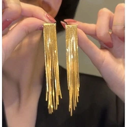 Fashion Statement Earring Long Metal Chain Gold Color Bling Tassels Earrings for Women Ms Wedding Jewelry Daily Pendant Gift