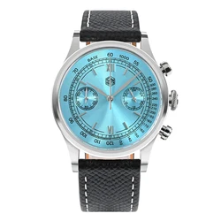 San Martin Men Chronograph Watch Luxury 38mm Quartz Couple Wristwatch 50M Waterproof Sapphire Leather Strap Roman Numeral Dial