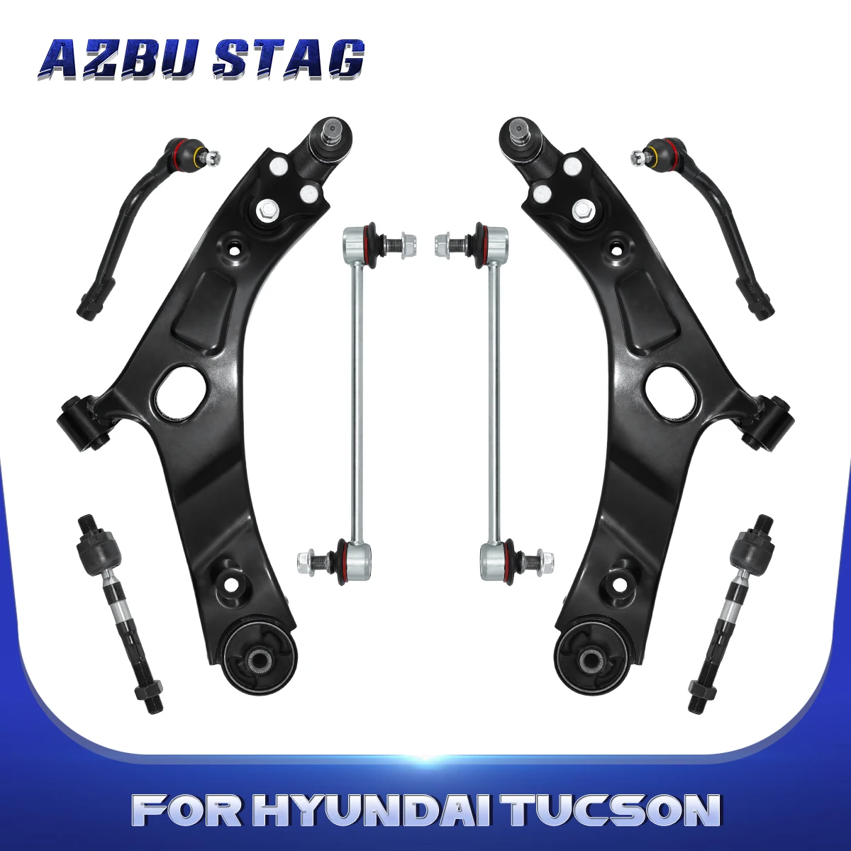 

AzbuStag 8Pcs Front Lower Lh Rh Control Arm Tie Rod Suspension Kit for Hyundai Tucson Kia Sportage 2010 2011 2012 2013