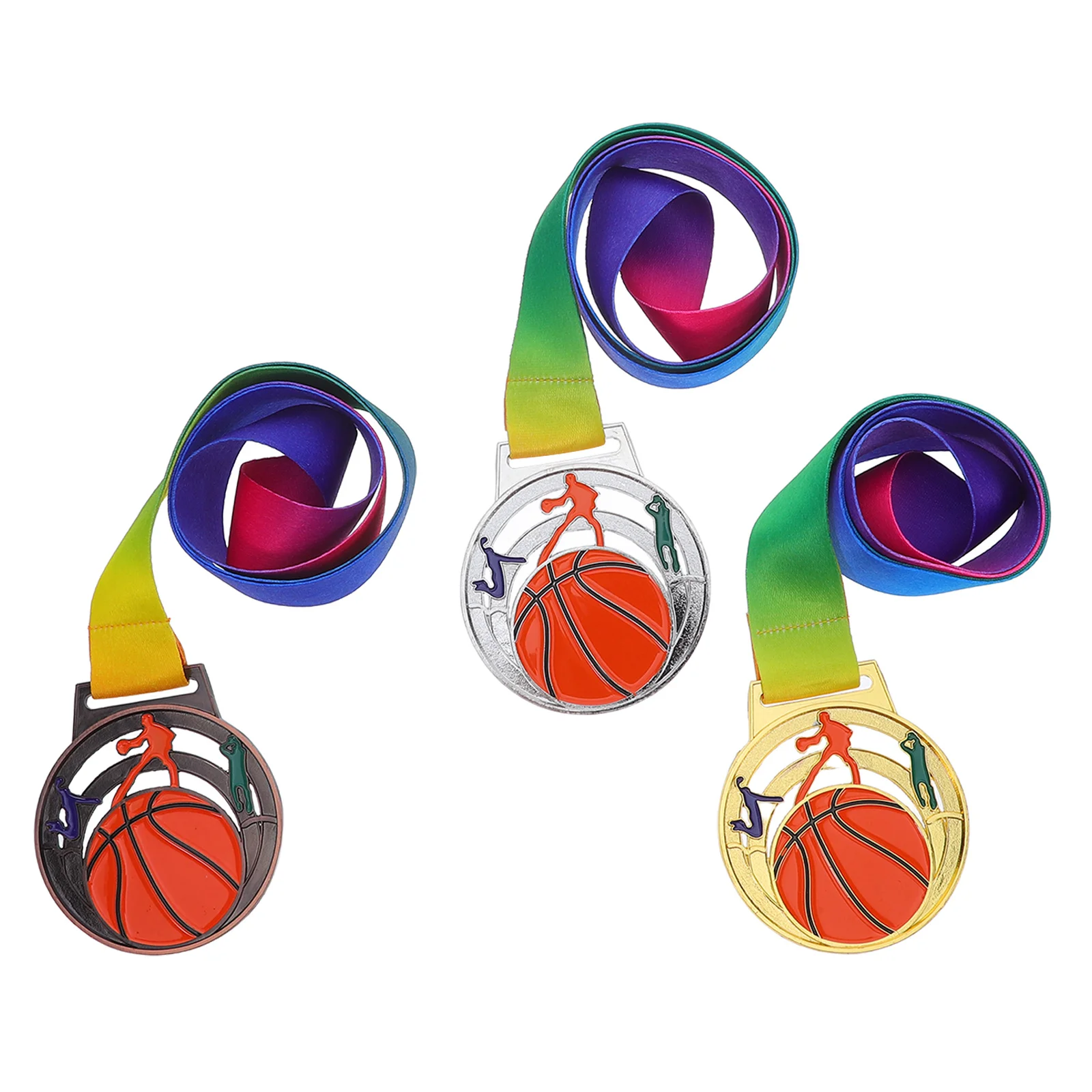 

3Pcs Medals Awards Basketball Metal Gold Silver Bronze School Sports Meeting Winner Trophy Athletic Competition Party