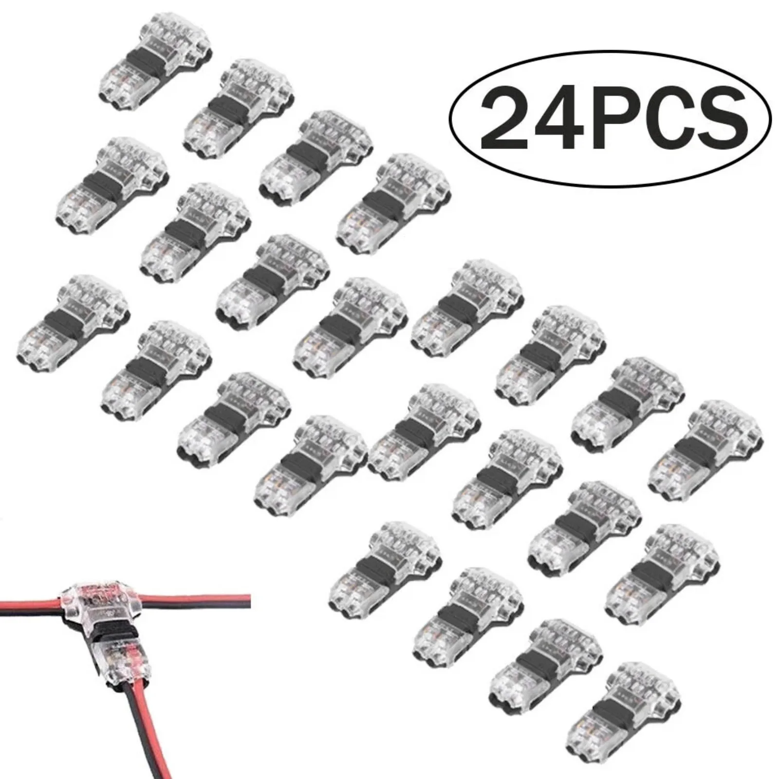 24Pcs 3 Way Wire Connectors No-Stripping Quick Splice, Self-Locking T Tap Electrical Terminals for 22-18 AWG