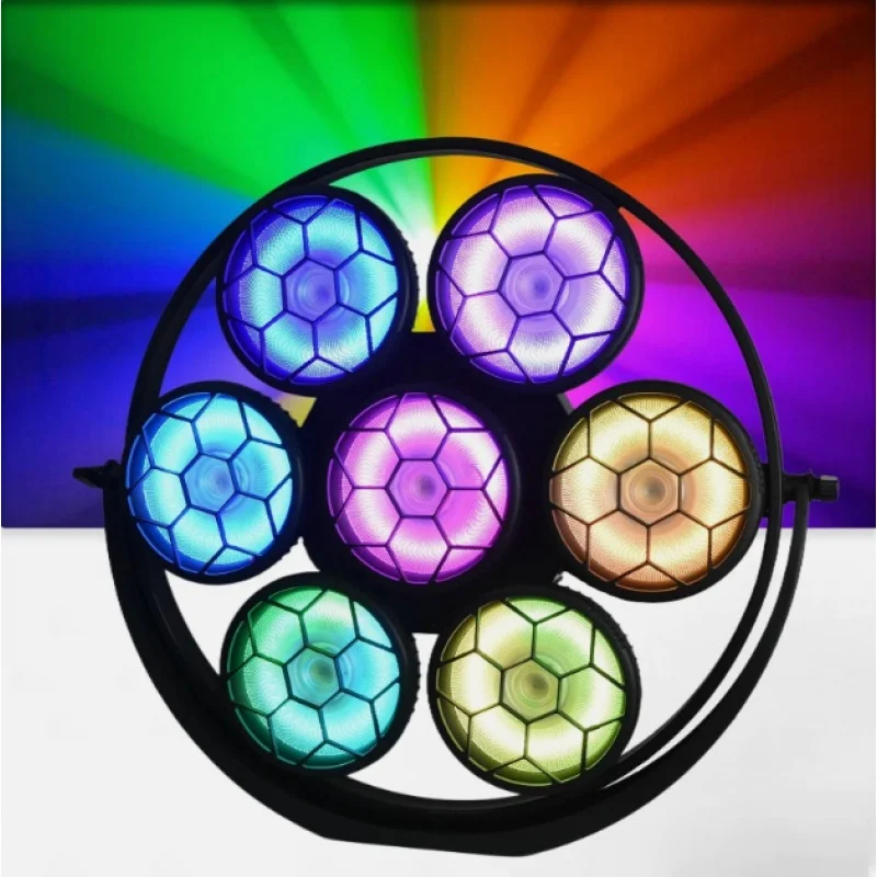 

PI Round Retro Stage Light RGB+COB 7 LED Par Light DMX Control Sound Activated Vintage Uplights Blinder for Events Concert Party
