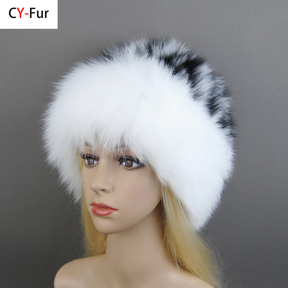 

Real Fox Fur Pompom Bomber Winter Hats Russian Female Ski Mask Natural Raccoon Fur Hat Knitted Skullies Beanies Fall Women's Cap