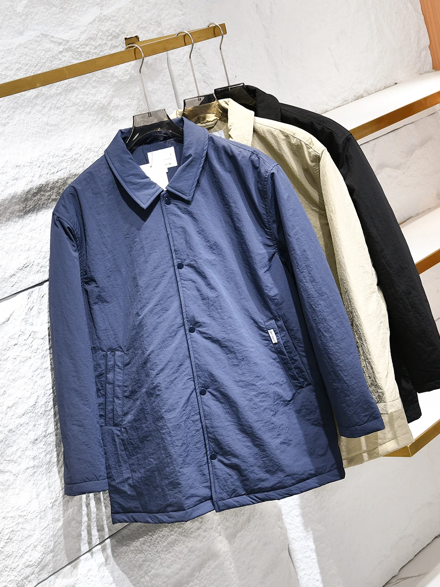 

Retro Japanese Sle Ci Boy Lightweight Workwear Winter Men Women Pure Color Versatile Mid-Length Collared Cotton Jaet