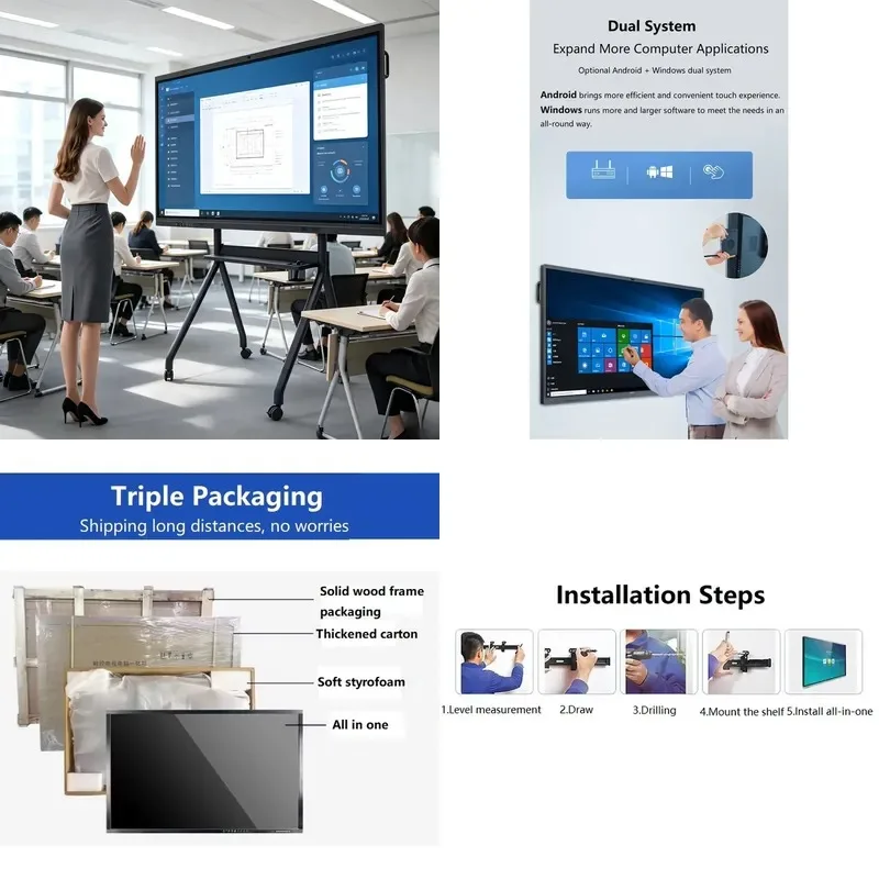 Wall Mounted Floor to Ceiling Interactive Digital Whiteboard Smart Touch Conference Display for Business Classrooms