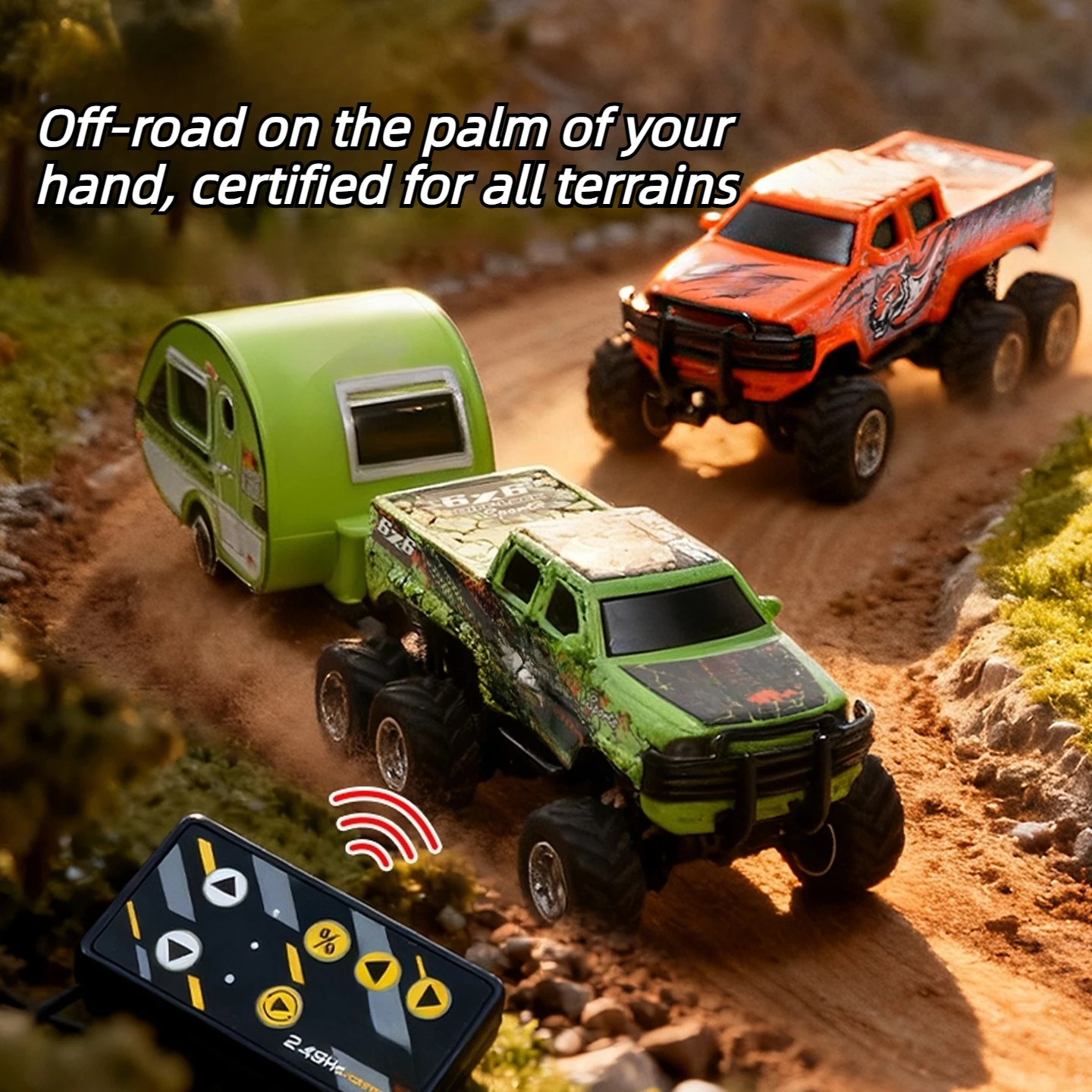 Mini vehículo todoterreno de seis ruedas RC, escala 1/64, con luces de cuerpo de aleación, tracción trasera, coche de juguete de escritorio con Control remoto de 2,4 GHz