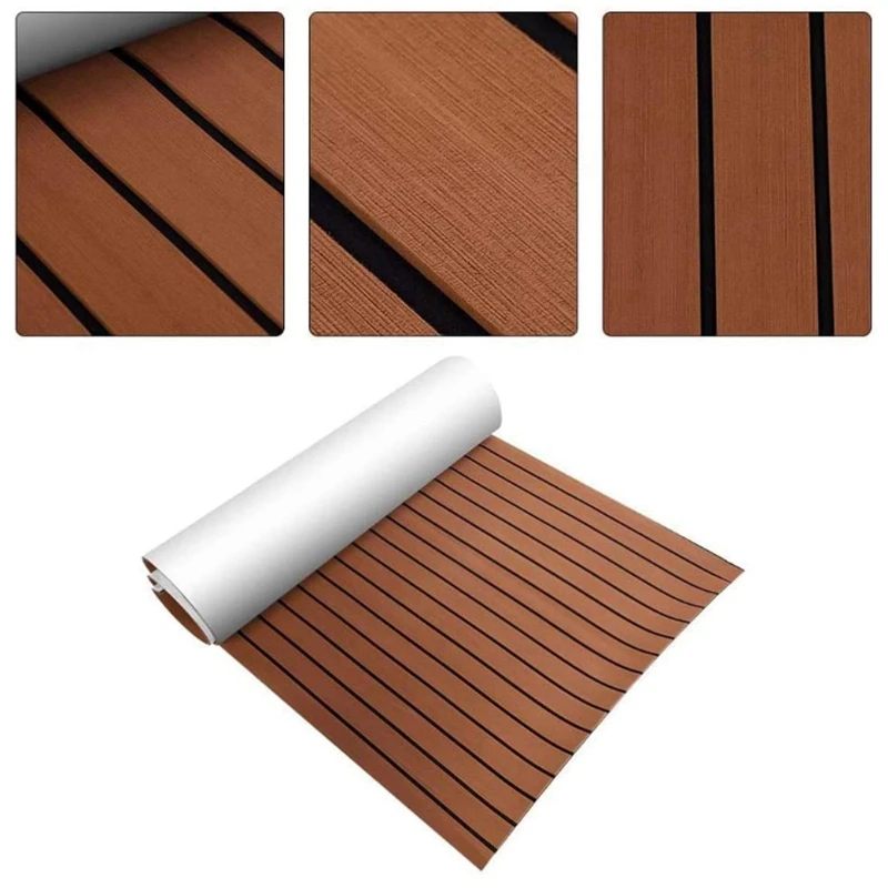 2X Foam Teak Decking Eva Foam Marine Vloeren Faux Boot Decking Sheet Accessoires Marine Bruin Zwart 450X2400x6mm