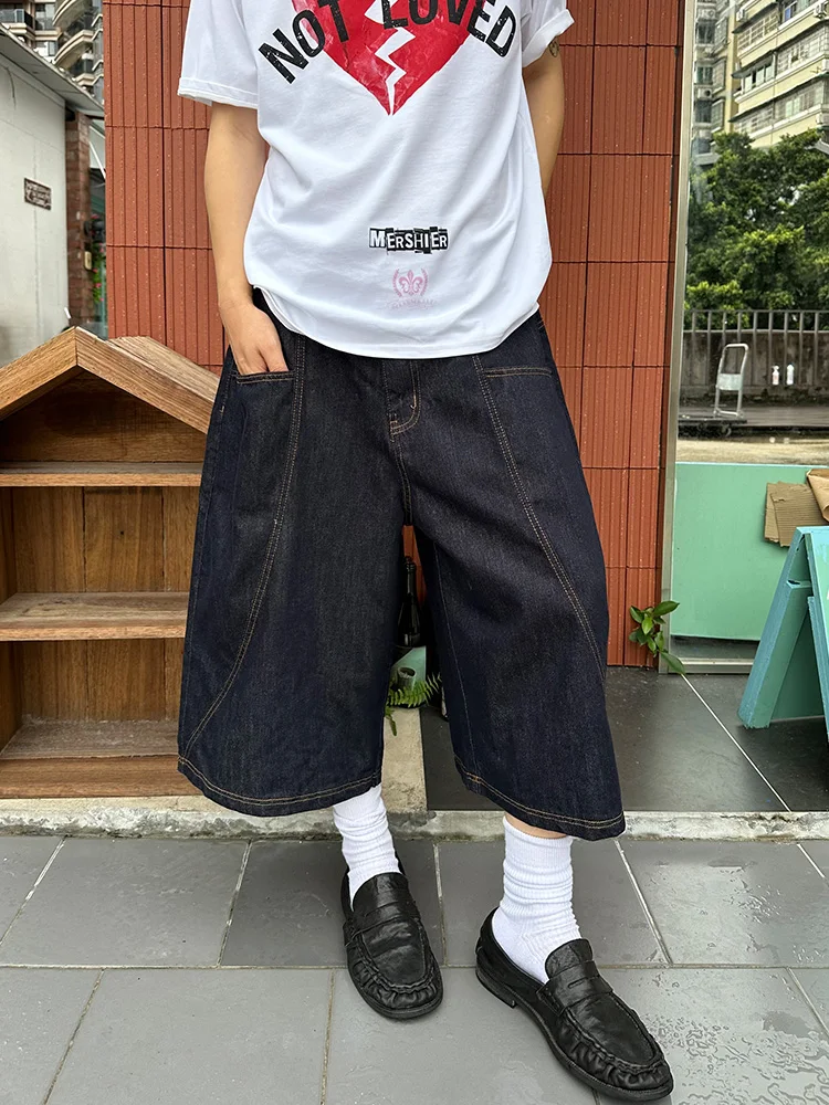 

CGGA Американская уличная брендовая широкая джинсовая одежда, летние повседневные свободные брюки на семи футов, джинсы прямого кроя