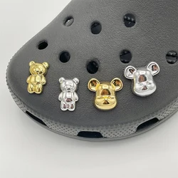 4Pcs Original Cute Cartoon Gold Silver Bear Pattern Themed Shoe Charms For Kid's Clogs DIY Parts Decoration Accessories Shoe Pin