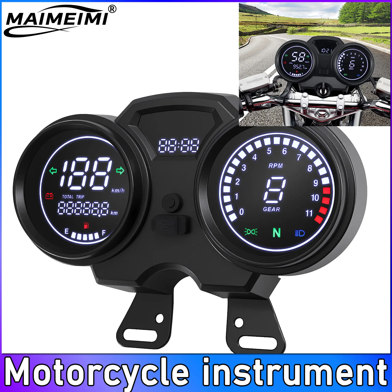 

Motorcycle Digital Board Universal LCD Odometer Speedometer Meter Instrument Moto Dashboard Hour Counter Tachometer with Gear