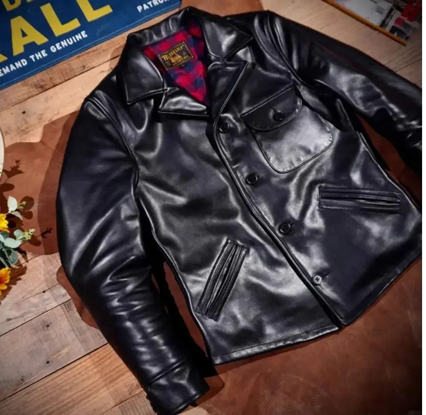 LNY Shop Top.Retro Men black natural uncoated Cowhide coat.Motor Rider genuine leather jacket.Mens outdoor Sports cloth.