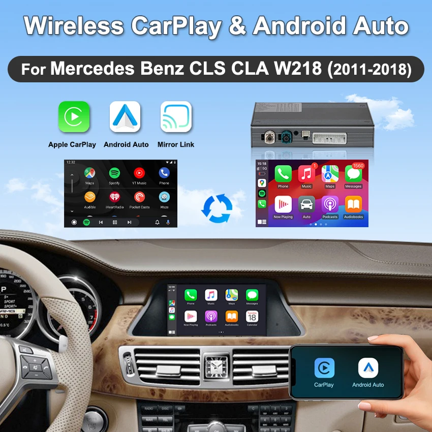 

Wireless Apple CarPlay Activation Module for Mercedes Benz CLS CLA W218 2011-2018 with Android Auto Mirror Link OEM Controls