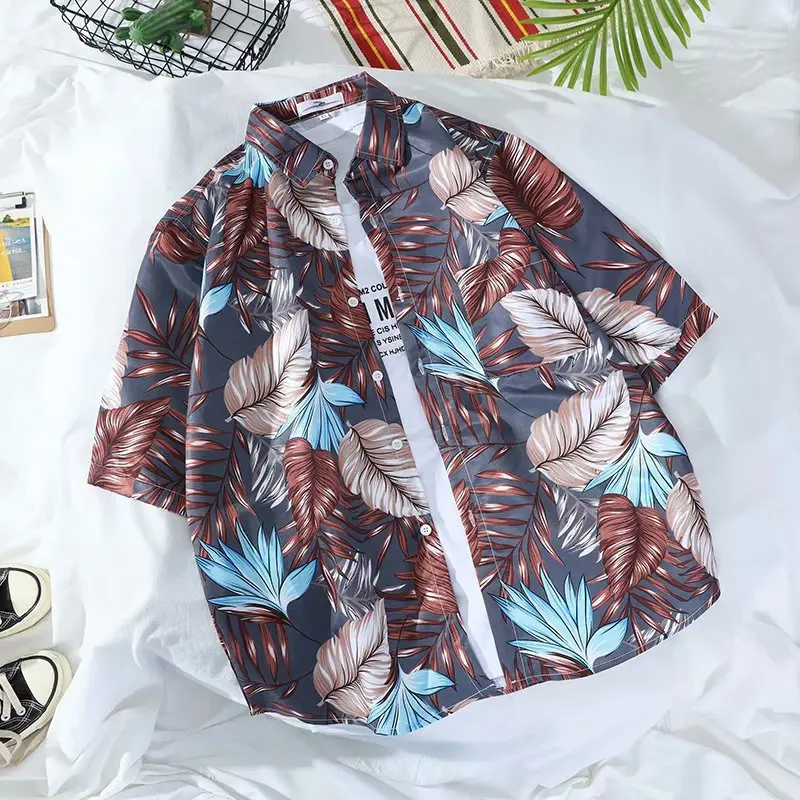 

Retro Loose Hawaii Floral Shirt Beach Vacation Style Couple Trendy Summer Casual Clothing Men's Clothing