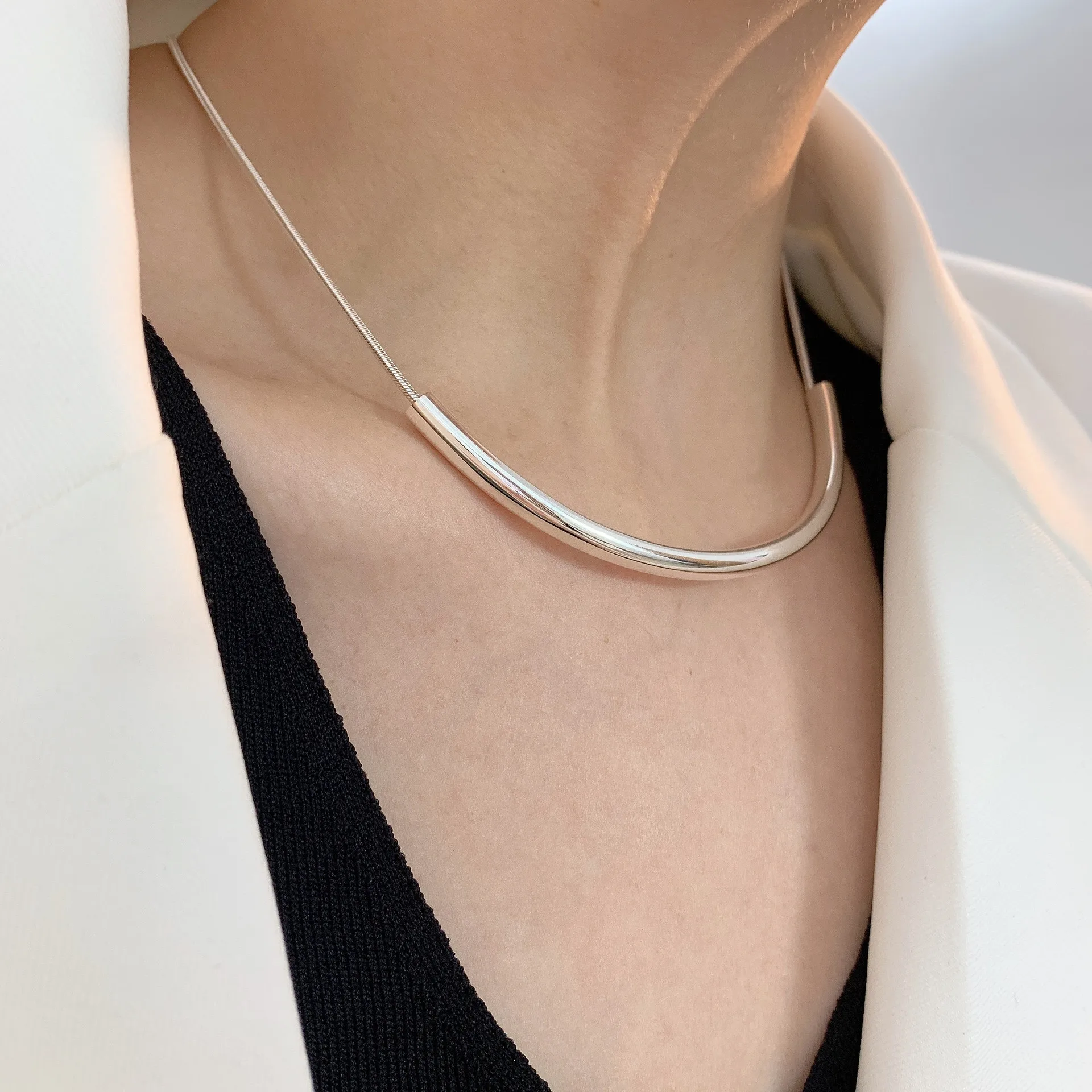 Collier ras du cou tube en argent regardé 925 pour femmes et filles, bijoux fins simples, fête de mariage, cadeau d'anniversaire, mode