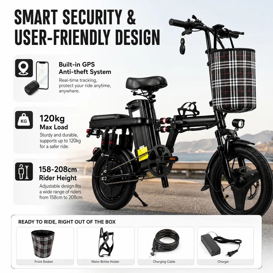 Portable Folding Electric Bike 400W 48V 15Ah Lithium Battery Urban Commuter E-Bicycle with Dual Suspension image 5