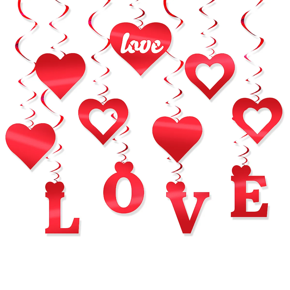 11Pcs Romantic Red Heart Love Spiral Banner Swirl Hanging Garland for Valentine\'s Day Wedding Anniversary Party Decorations