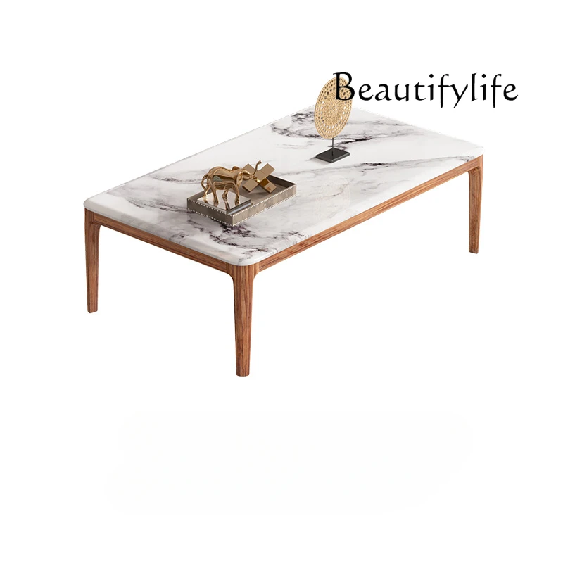 

Nordic Ugyen Wood Rectangular Marble Tea Table New Chinese Style Solid Wood Living Room Tea Table