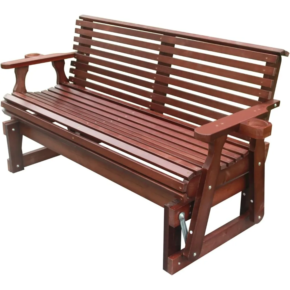 

5FT Heavy Duty 800 LBS Porch Glider, Outdoor Glider Bench with Roll Back Pressure Treated with 2 Cupholders and Deep Contoured 2
