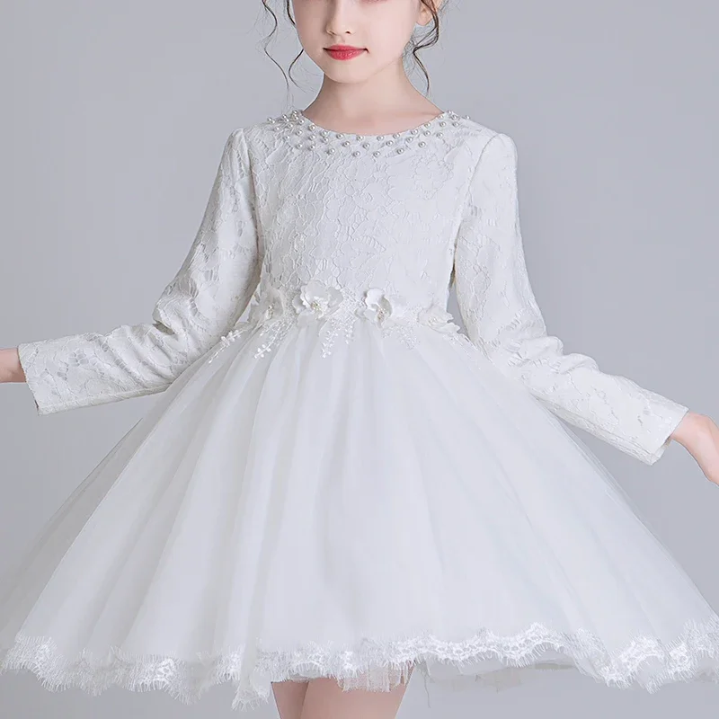 Kids Dresses For Girls 3-14 Wedding Party Frock Flower Beads Gown Princess Girls Dress Children's Embroidery Tutu Dress cx2823