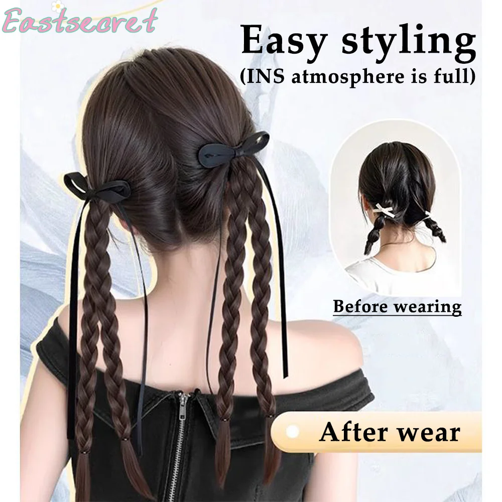 EAST Matte High-temperature Hair Synthetic Wig Ponytail Fluffy Braided Hair Sweet Cool Girl Elastic Hair Loop Boxing Braid Wig