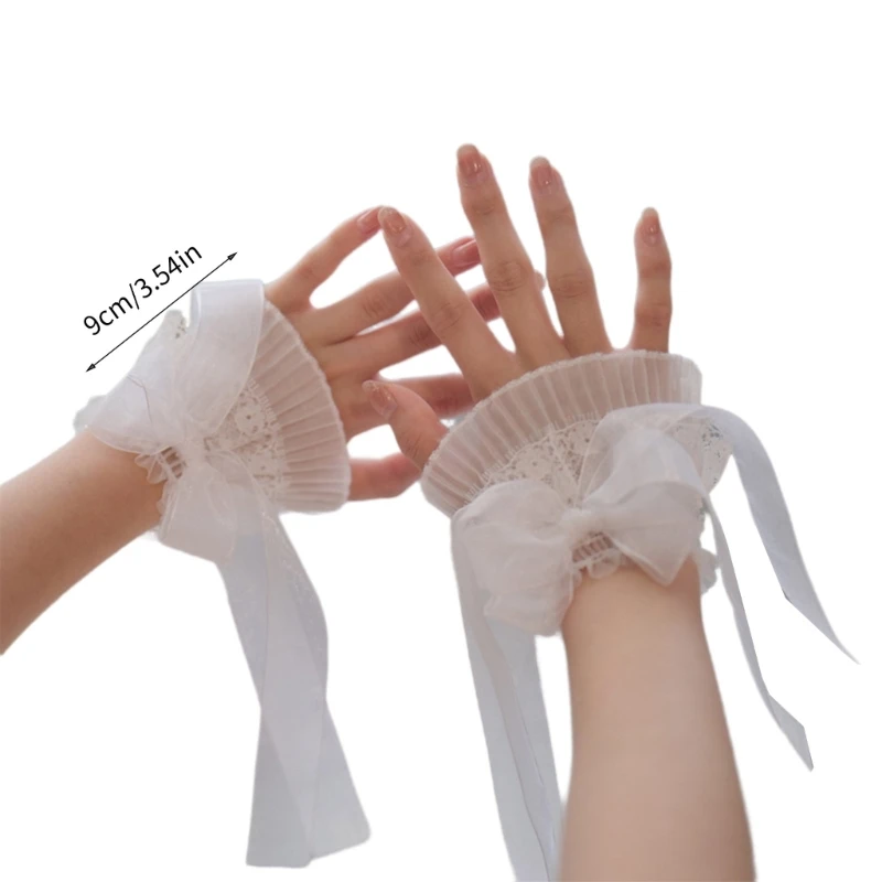 Detachable Sleeves Cuffs Bowknot Wedding Ruched Ruffled White Wrist Warmer Ruffled for Sweater Women Drop Shipping