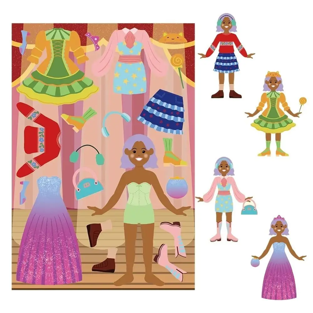 8PCS New Cute Princess Dress Up Puzzle Stickers Reusable Creative Skateboard Stickers Cartoon Waterproof Luggage Sticker