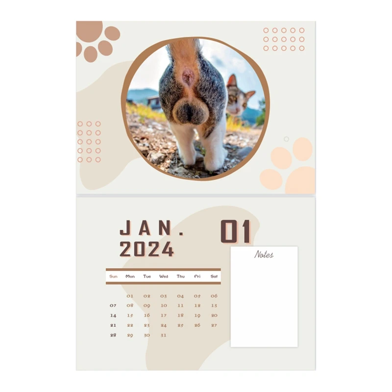 Calendario de glúteos de gatos 2024, aporta personalidad a tus días, fácil de usar, alrededor de 29x21cm