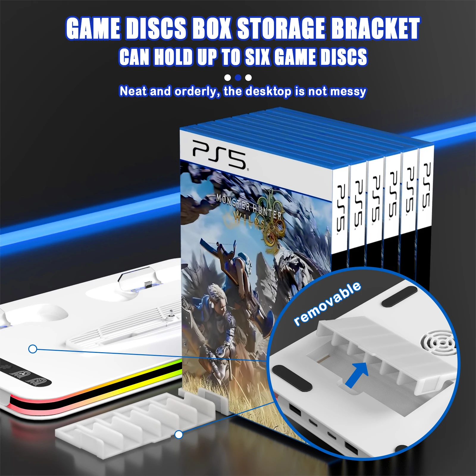 Подставка для Ps5/ps5 Slim/ps5 Pro с охлаждающей подставкой для хранения игровых дисков и зарядной станцией контроллера для Ps5 Вертикальная подставка-холодильник