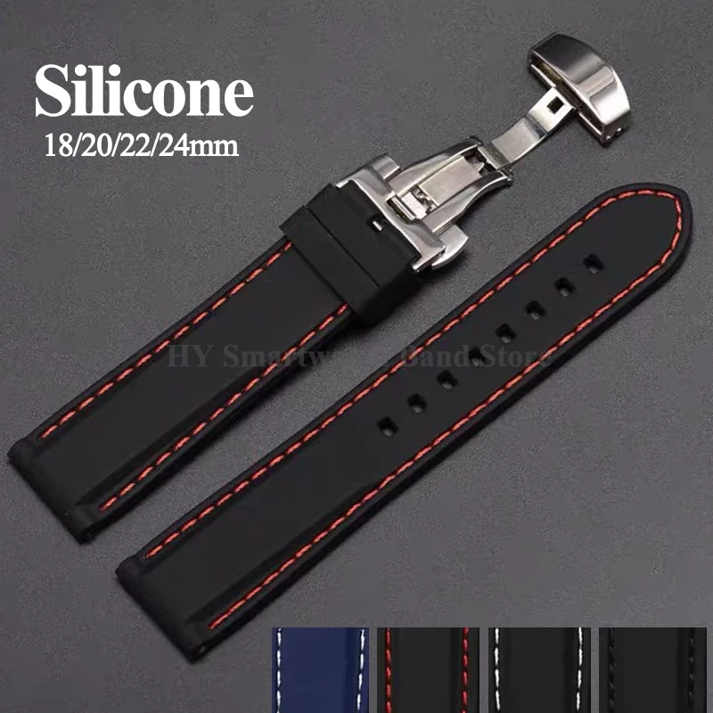 18mm 20mm 22mm 24mm Silicone Watch Strap Quick Release Bracelet Men Women Waterproof Rubber Wrist Band Butterfly Clasp Accessory