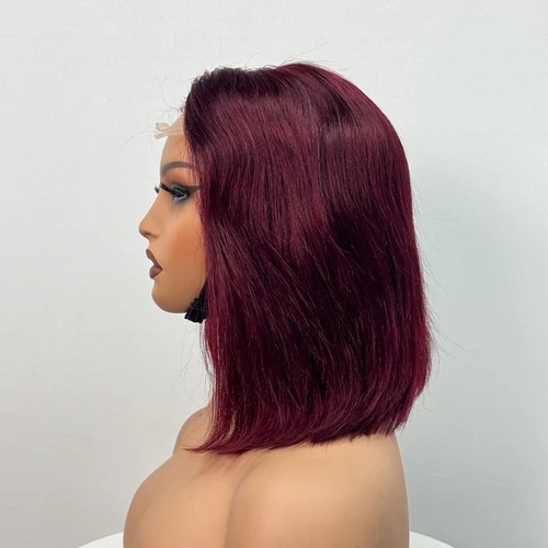 Imagen 2 del producto Pelucas Bob cortas rectas 200% de densidad 4x4 HD pelucas rectas de encaje transparente 100% cabello humano 4x4 peluca con cierre de encaje para mujeres negras