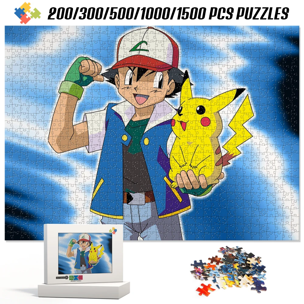 Family Casual Jigsaw Puzzle Game Xiaozhi Pikachu Cartoon Pokemon Multiple Sizes Jigsaw Puzzle for Children/adults Gift with Box