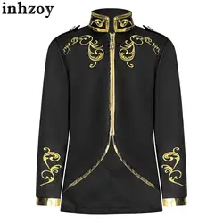 Kids Boys Palace Prince Gold Embroidered Jacket Royal Court Uniform Costume Long Sleeve Tops for Carnival Party Clubwear