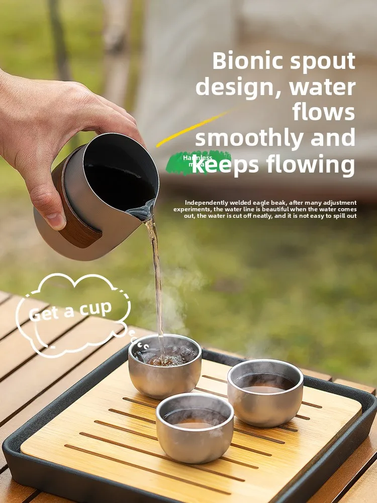 

Уличный чайник для кемпинга, титановый чайный сервиз, портативный чайник, титановый чайный сервиз, дорожный чайный сервиз из нержавеющей стали, титановый сплав