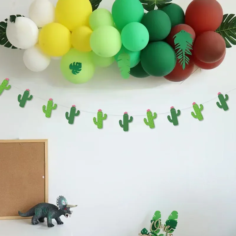 Green Tropical Turtle Leaf Cactus Garland Banner Cinco De Mayo Cactus Garland for Mexican Fiesta Taco Birthday Party Decorations