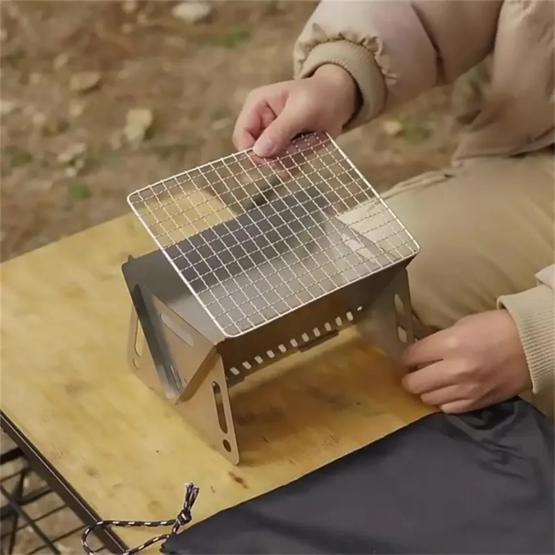 Stainless Steel BBQ Grill Portable Folding Heating Stoves Multifunction Camping Barbecue Grill Rack Net Firewood Stove