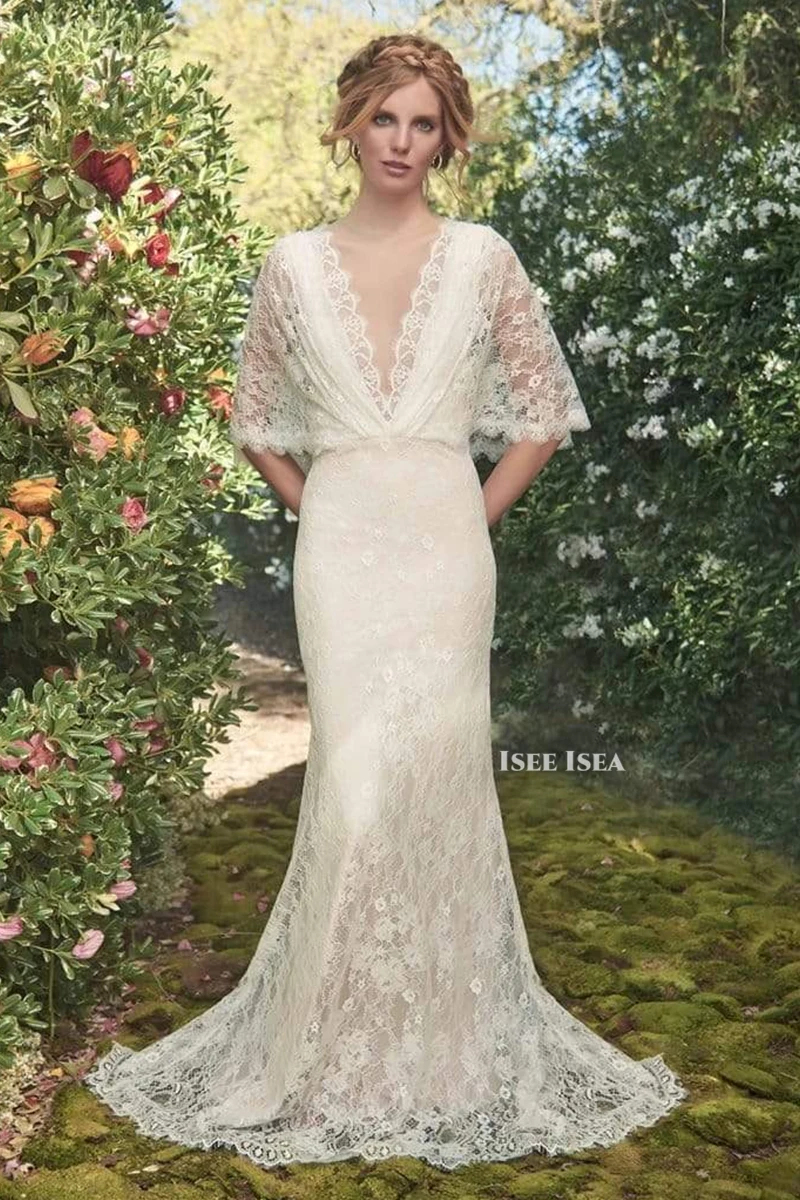 Lace Weddings Dresses Deep V - Neck Glamorous Appliques Bridal Gown for Bride Dress vestido de novia para boda Customized