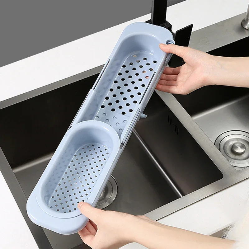 Telescopic Sink Rack Kitchen Organizer Drainer Rack Storage Basket Bag Faucet Soap Sponge Holder Adjustable Kitchen Accessories