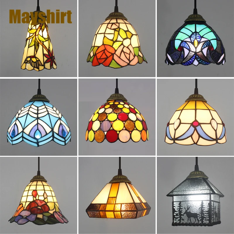 Vintage Stained Glass Pendant Lights Tiffany Lamp Mediterranean Baroque Hanging Lamp for Living Room Indoor Lighting Home Decor