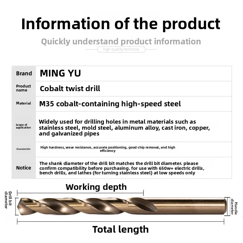 コバルトツイストドリル非標準小型ドリルビットM35完全研磨ステンレス鋼パンチドリルビット0.6〜13mm
