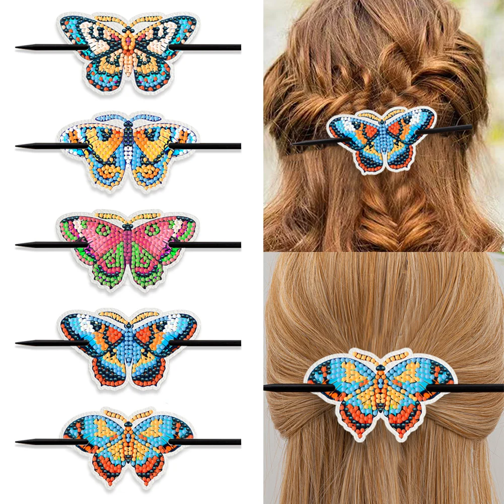 

5pcs DIY Hair Clips Butterfly Shape Mosaic Dot Diamond Painting Art Kit Diamond Art Craft Set for Festivals Daily Wear & Parties
