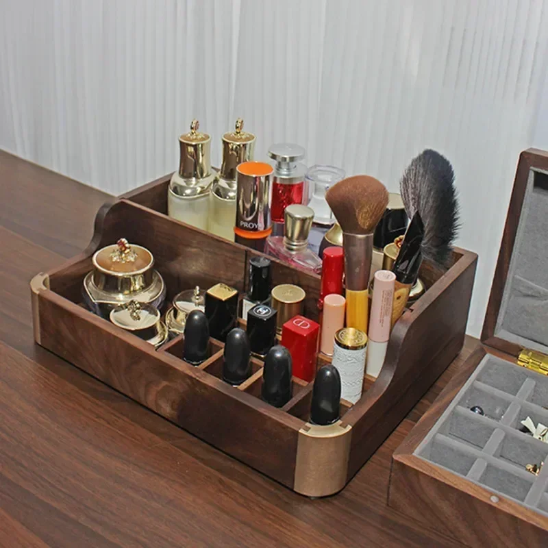 Black Walnut Cosmetic Storage Box Large Capacity Classified Storage Skin Care Products Lipstick Eye-shadow Organization Racks
