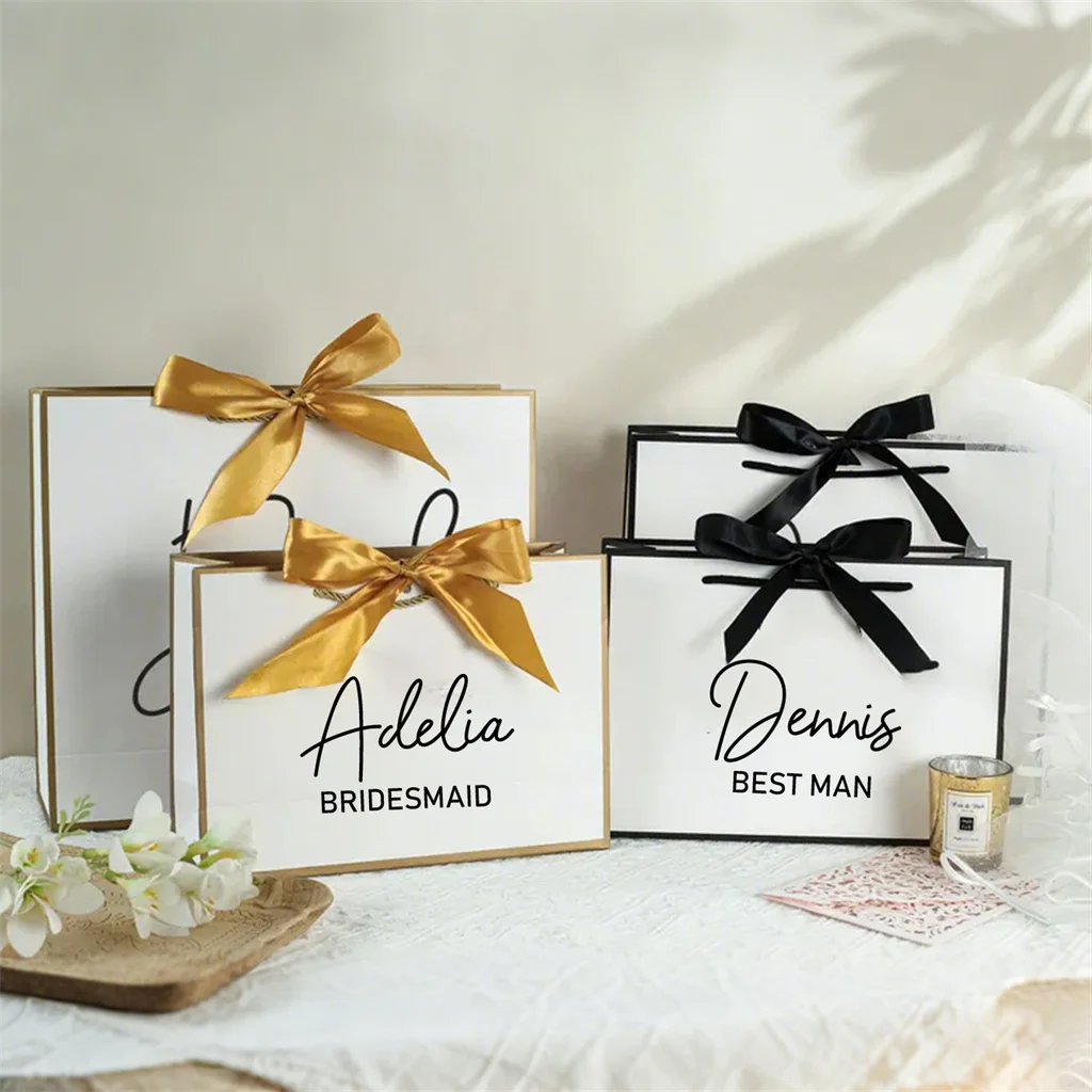 Personalized Bridesmaid Ribbon Gift Bag Custom Wedding Welcome Bridal Party Bachelorette Party Gift Bag Birthday Custom Gift Bag