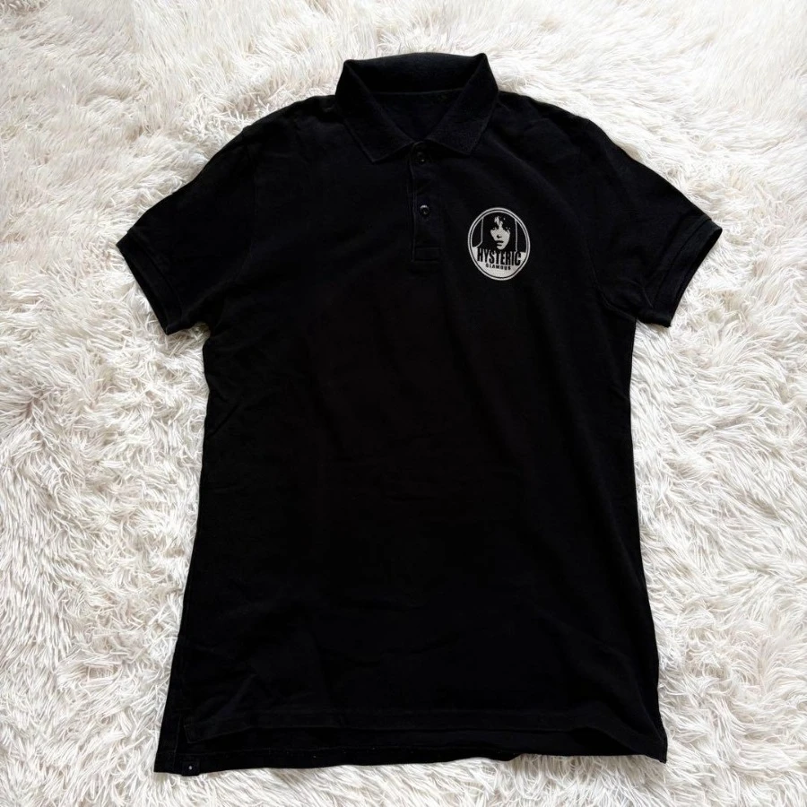 Hysteric Glamour „HYS GIRL“ Mehrfarbig Bedrucktes Poloshirt Schwarz Oversized Sommer Neu Damen Vintage Atmungsaktives T-Shirt Streetwear – Detail 6